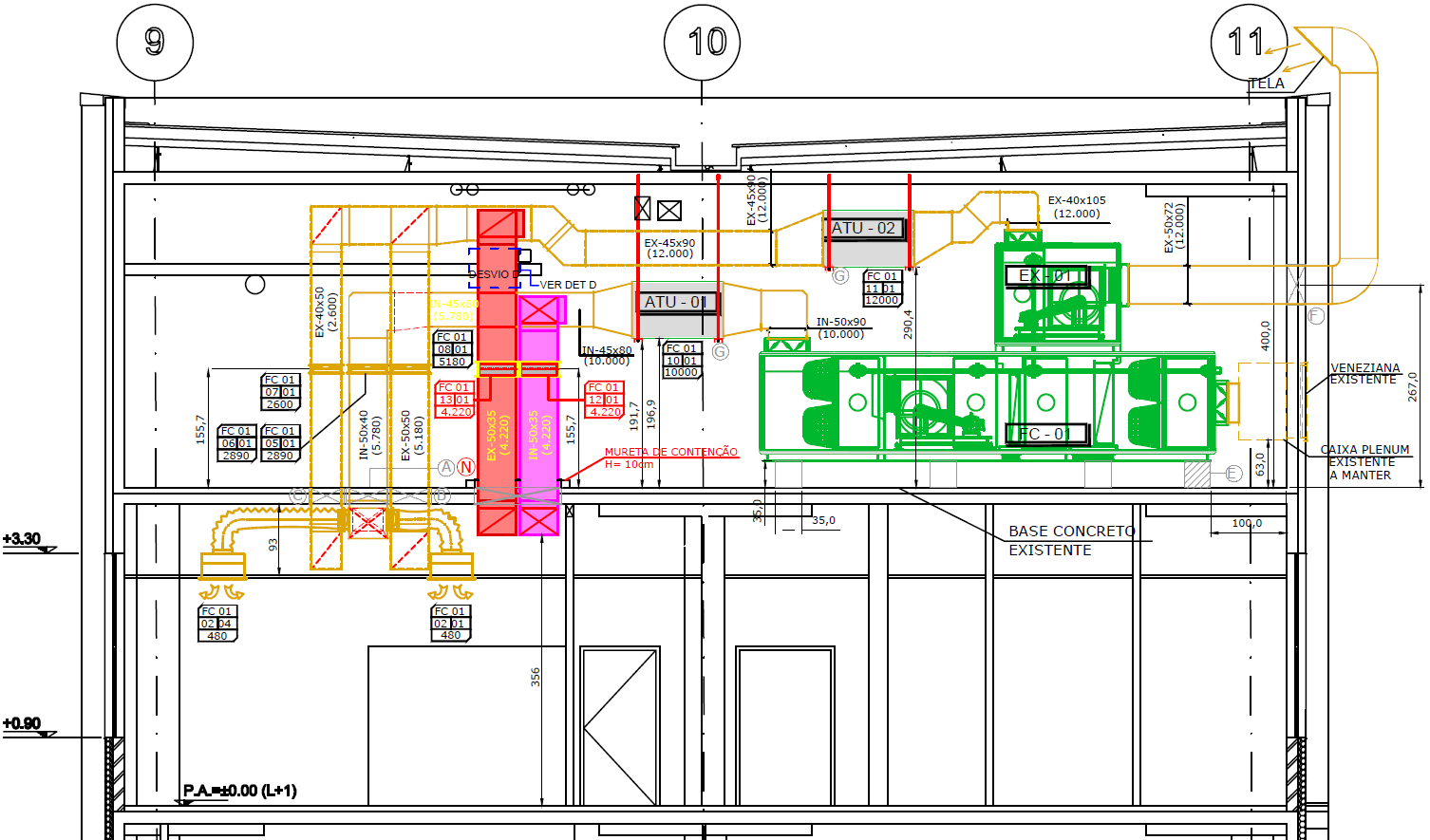 CASA DE MÁQUINAS DE SISTEMA DE HVAC INDUSTRIAL COMDUTOS DE EXAUSTÃO E INSUFLAMENTO